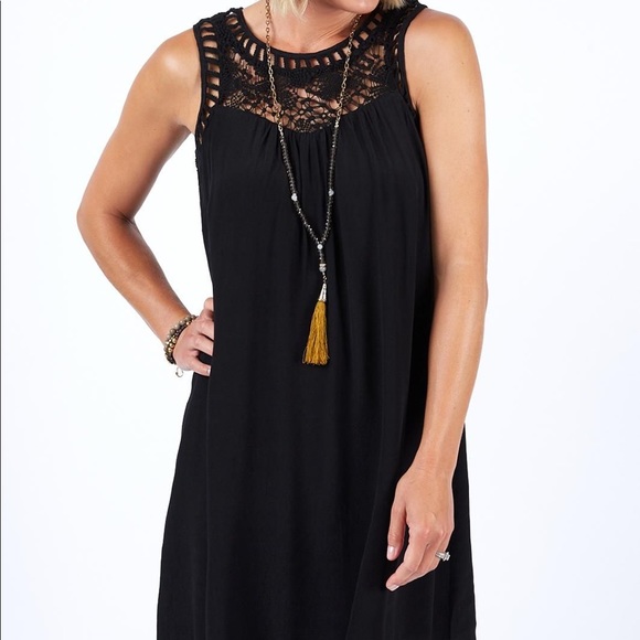 Black Sleeveless Dress with Lace Detail - Picture 1 of 5